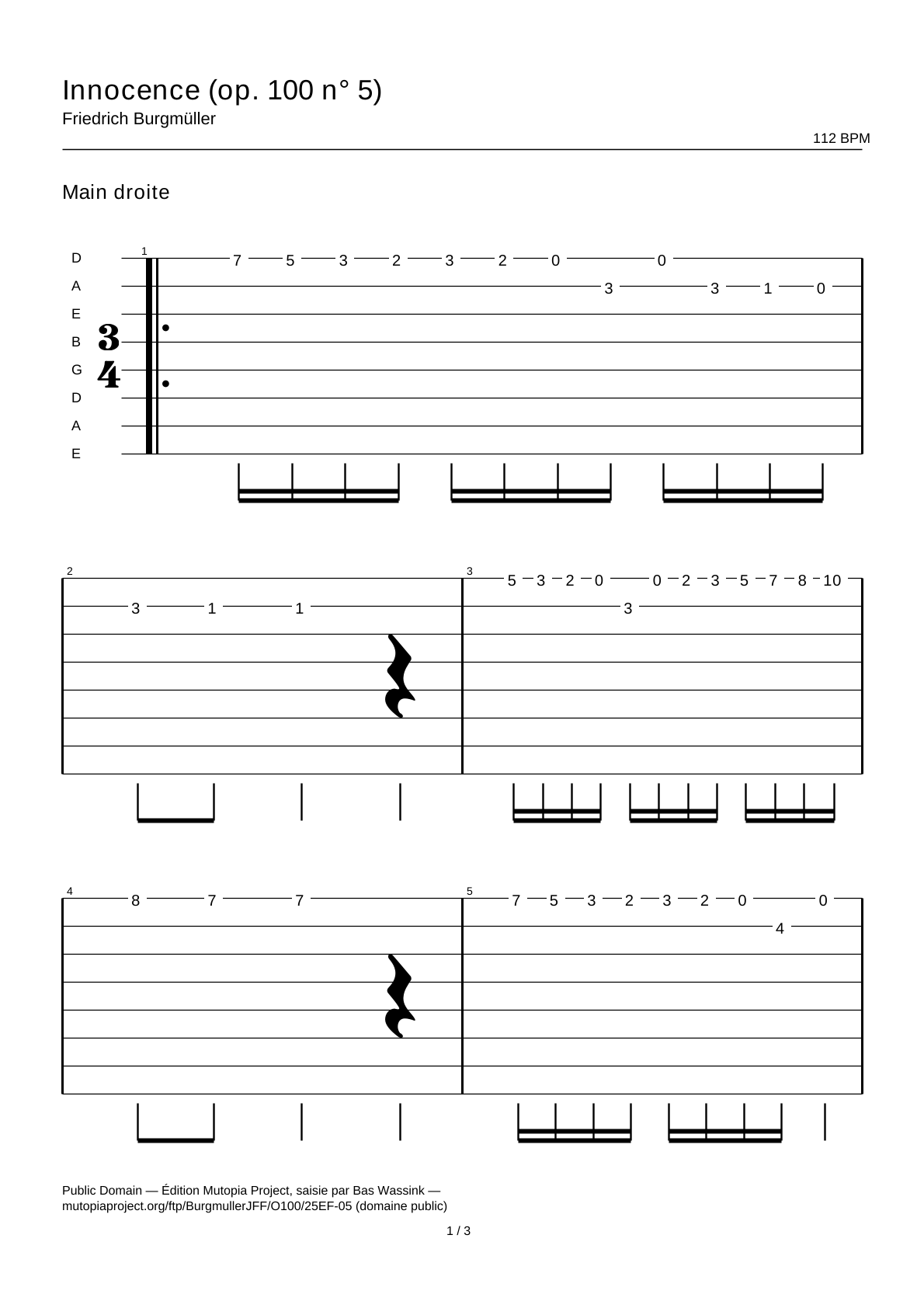 Innocence (Op. 100 No. 5) — Guitar Tab