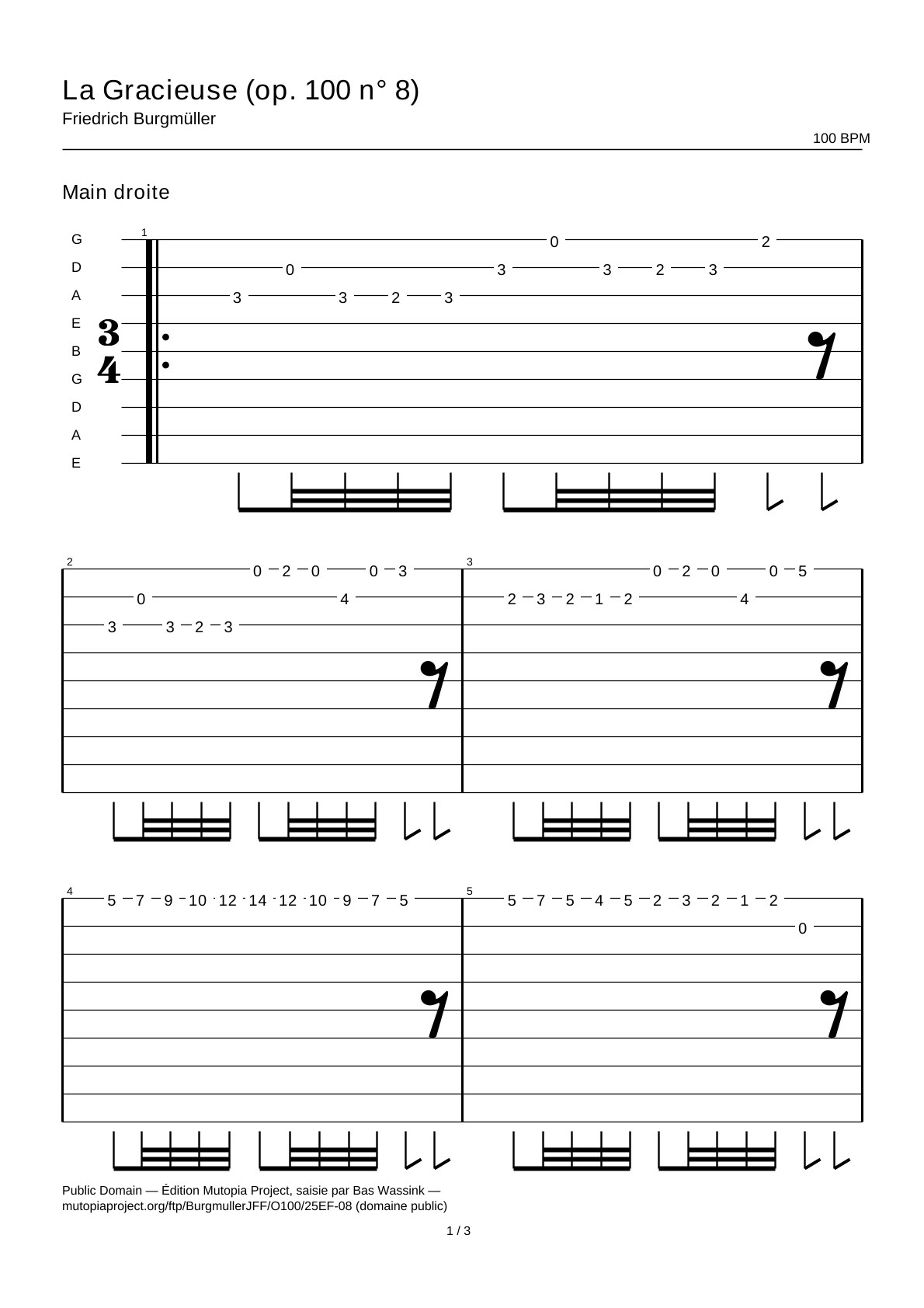 Gracefulness (Op. 100 No. 8) — Guitar Tab