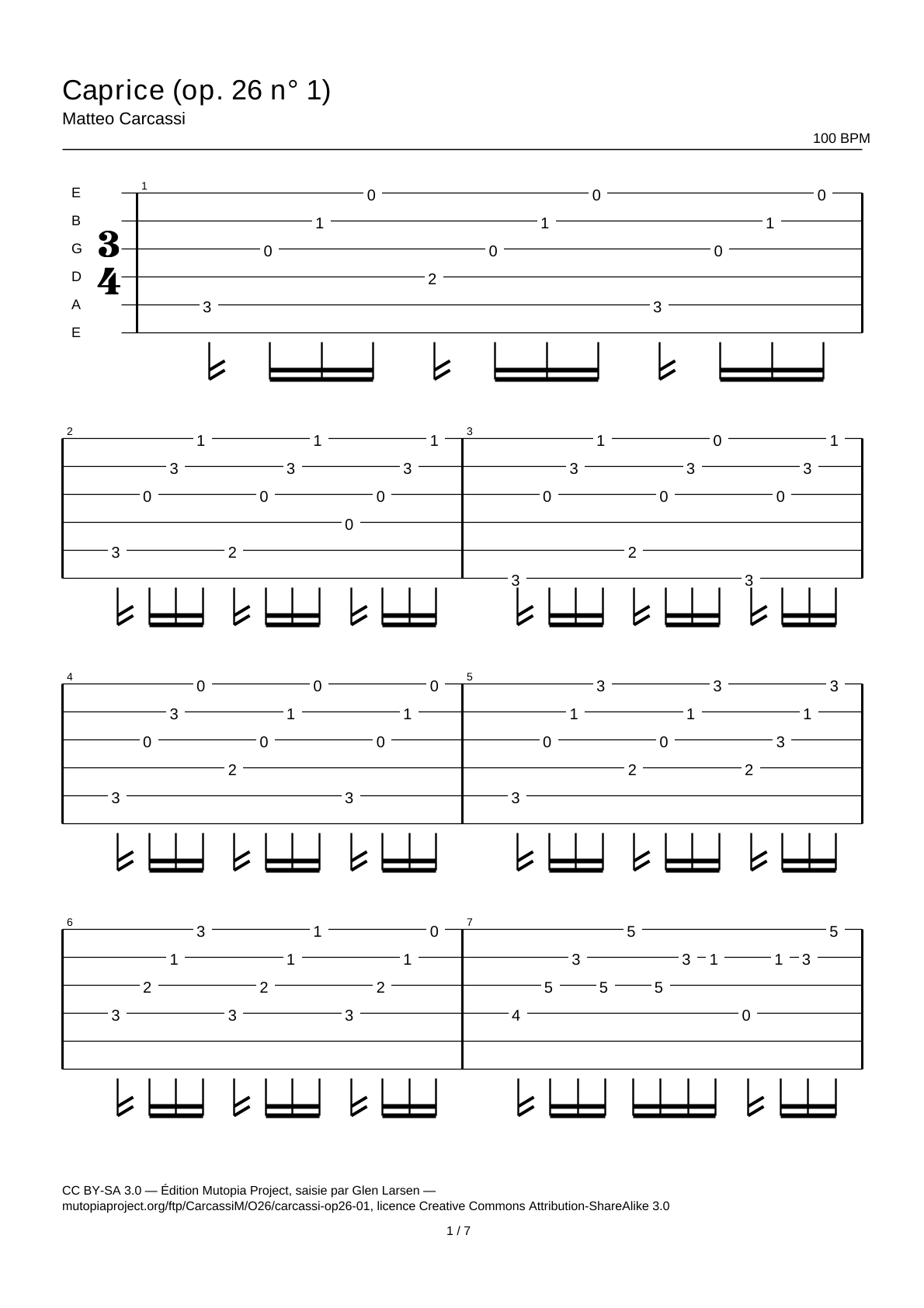 Capricho (op. 26 n.º 1) — Tablatura de guitarra