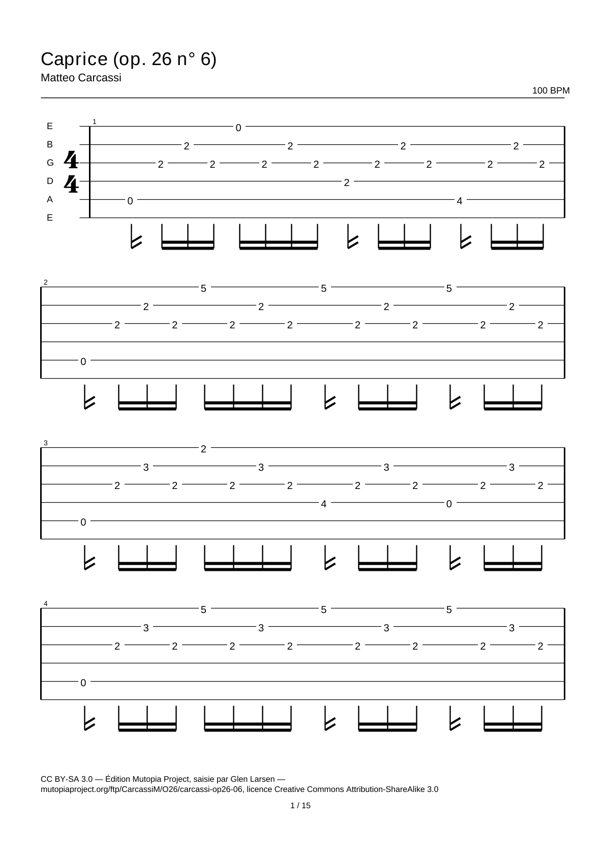 Capricho (op. 26 n.º 6) — Tablatura de guitarra