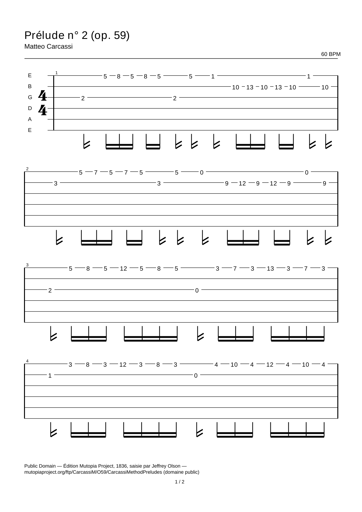Preludio n.º 2 (op. 59) — Tablatura de guitarra
