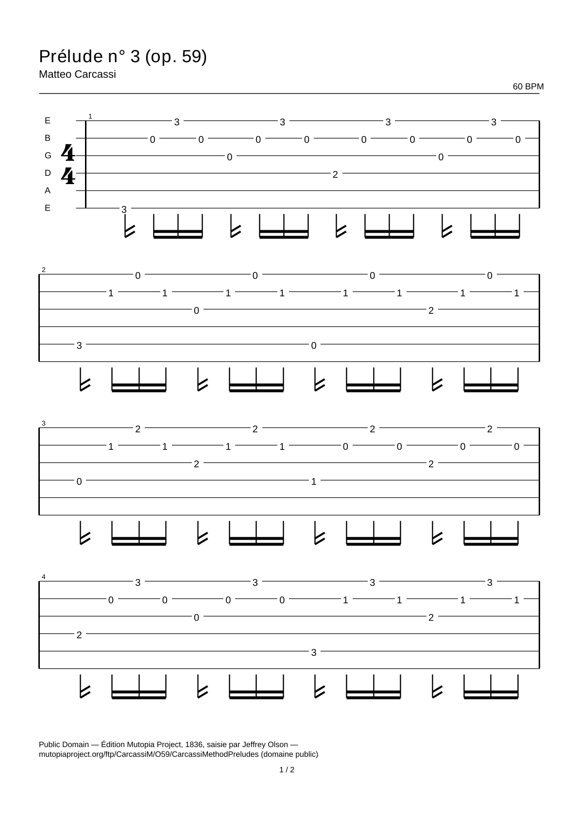 Preludio n.º 3 (op. 59) — Tablatura de guitarra