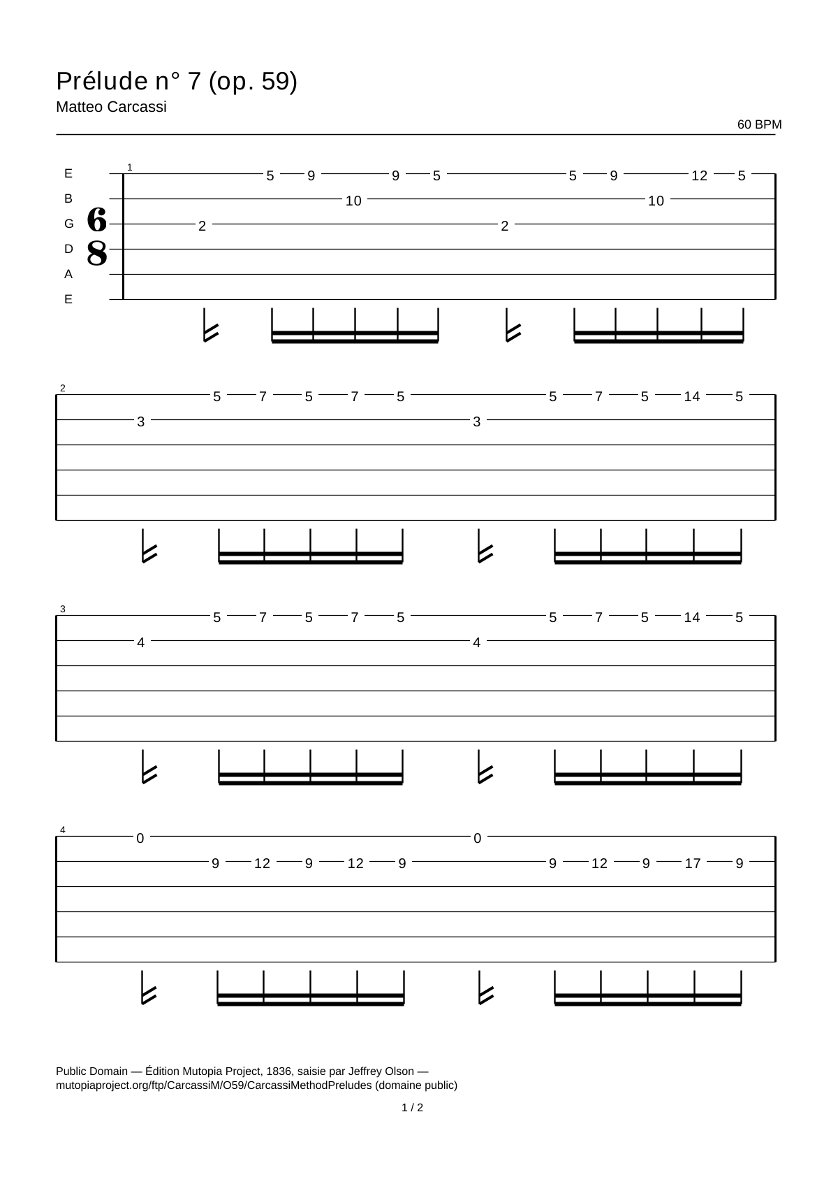 Preludio n.º 7 (op. 59) — Tablatura de guitarra