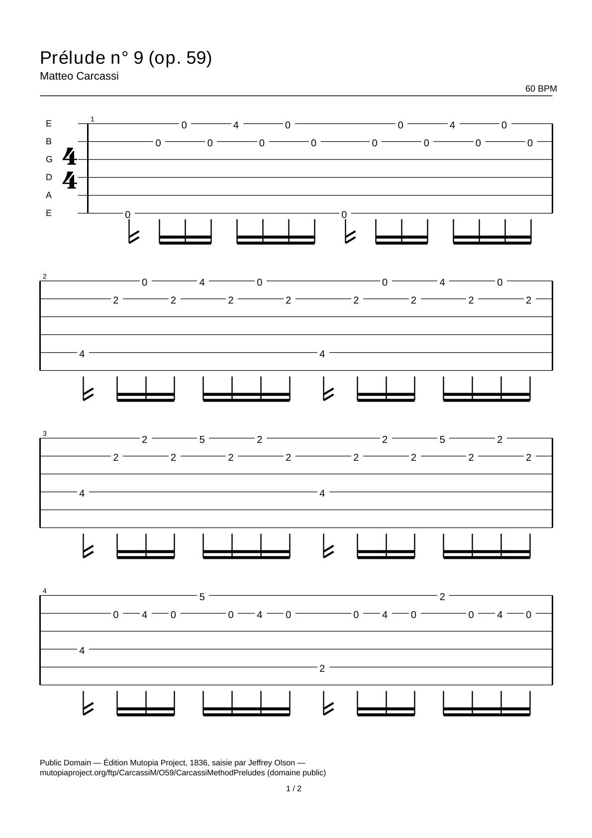Preludio n.º 9 (op. 59) — Tablatura de guitarra