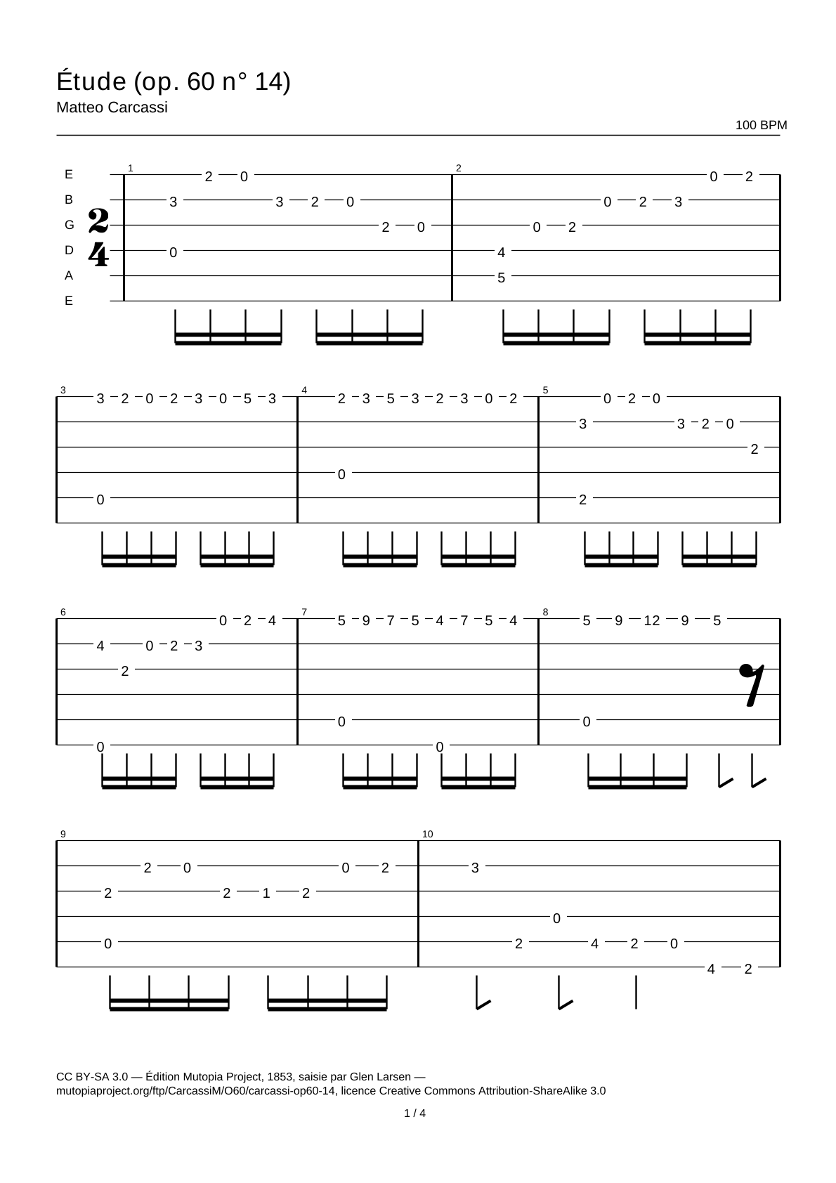 Study (Op. 60 No. 14) — Guitar Tab