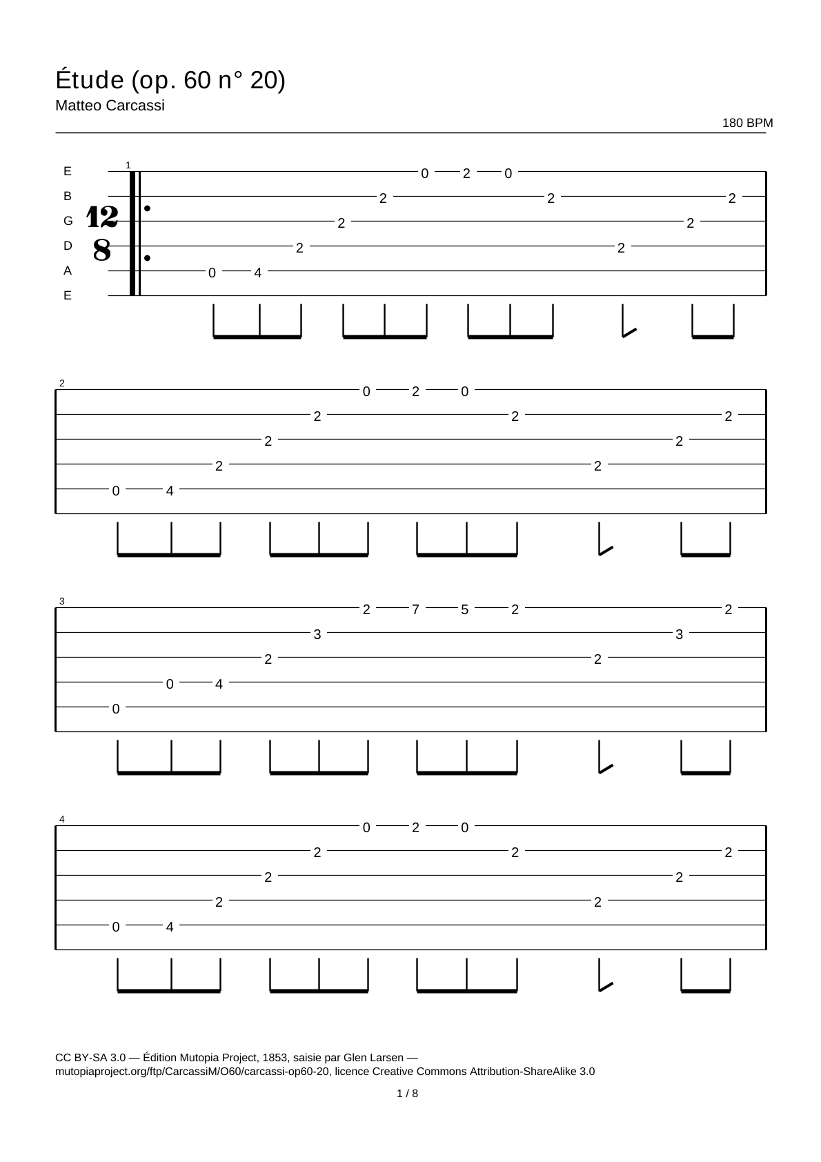 Study (Op. 60 No. 20) — Guitar Tab