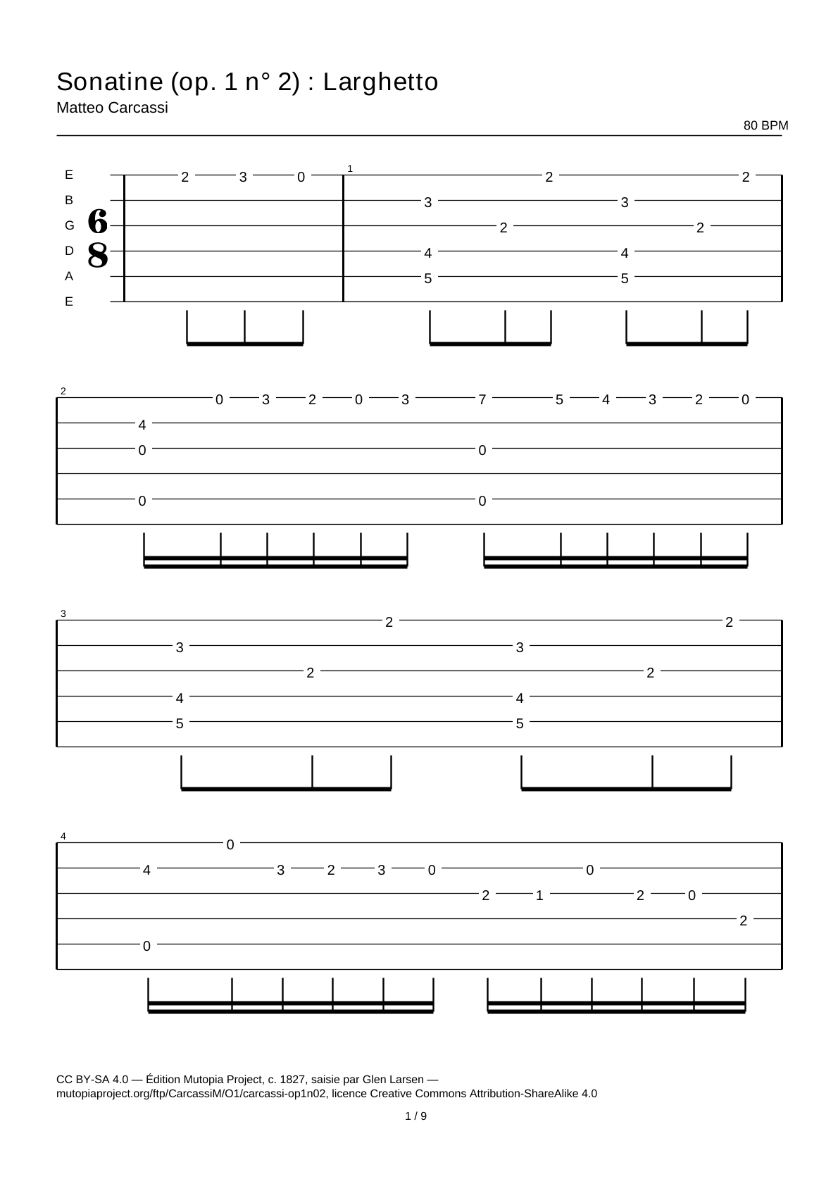 Sonatina (Op. 1 No. 2): Larghetto — Guitar Tab
