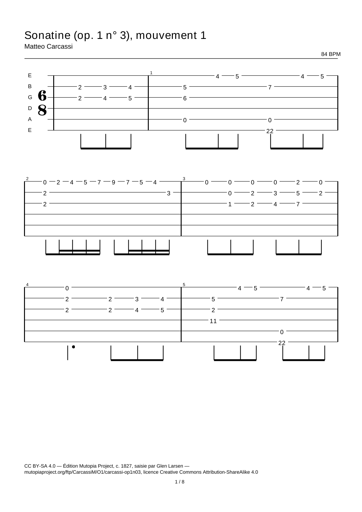 Sonatina (Op. 1 No. 3), movement 1 — Guitar Tab