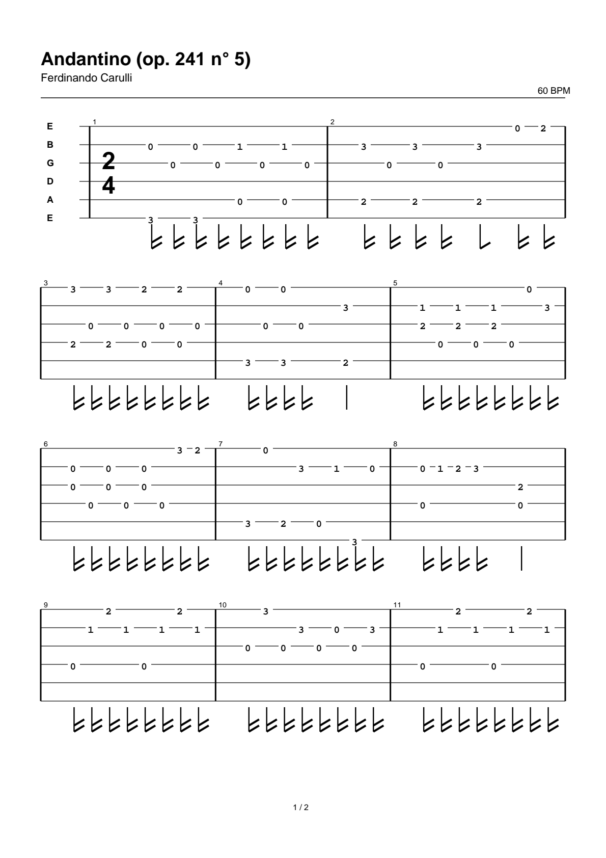 Andantino (op. 241 n° 5) — Guitar Tab
