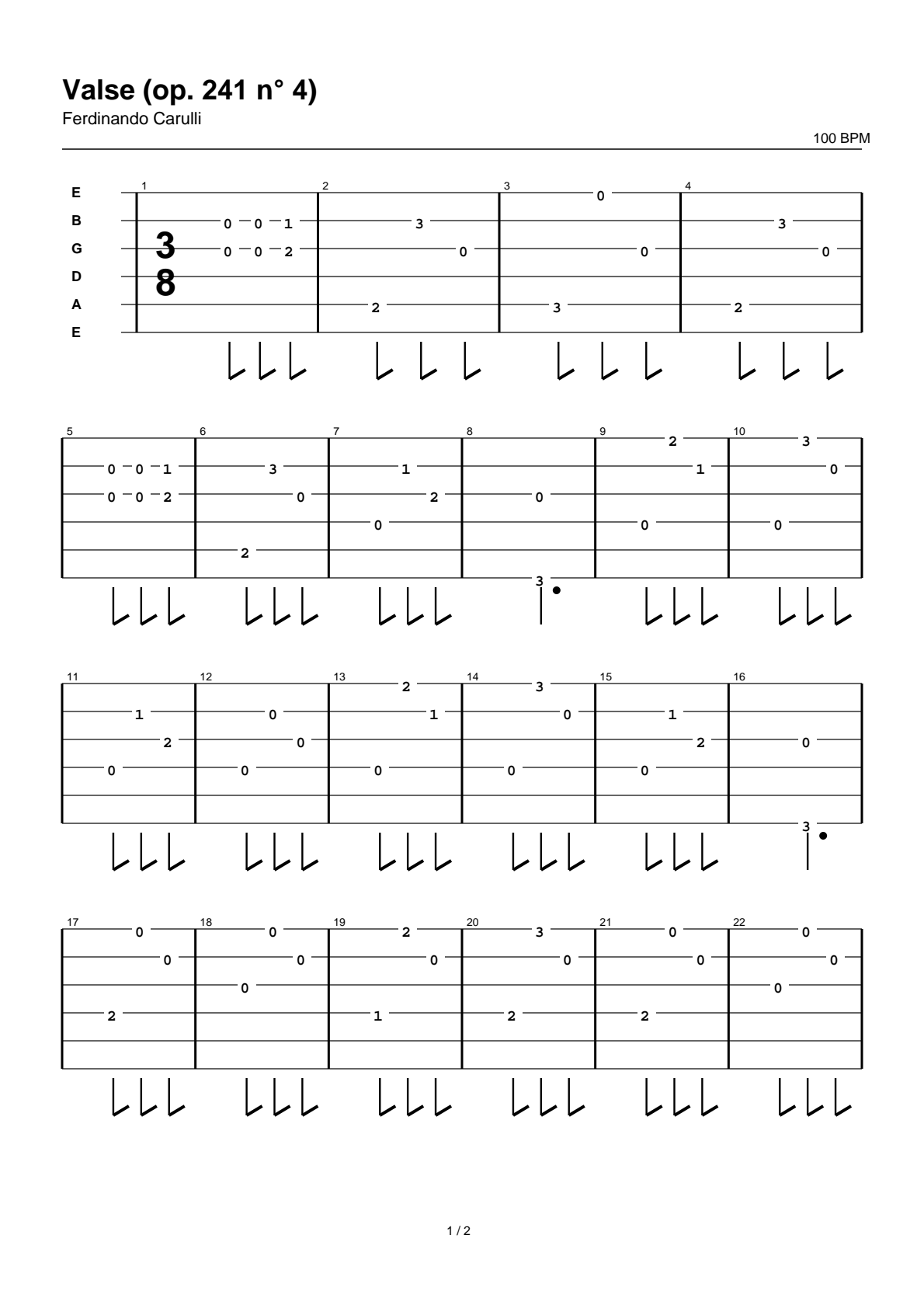 Valse (op. 241 n° 4) — Guitar Tab
