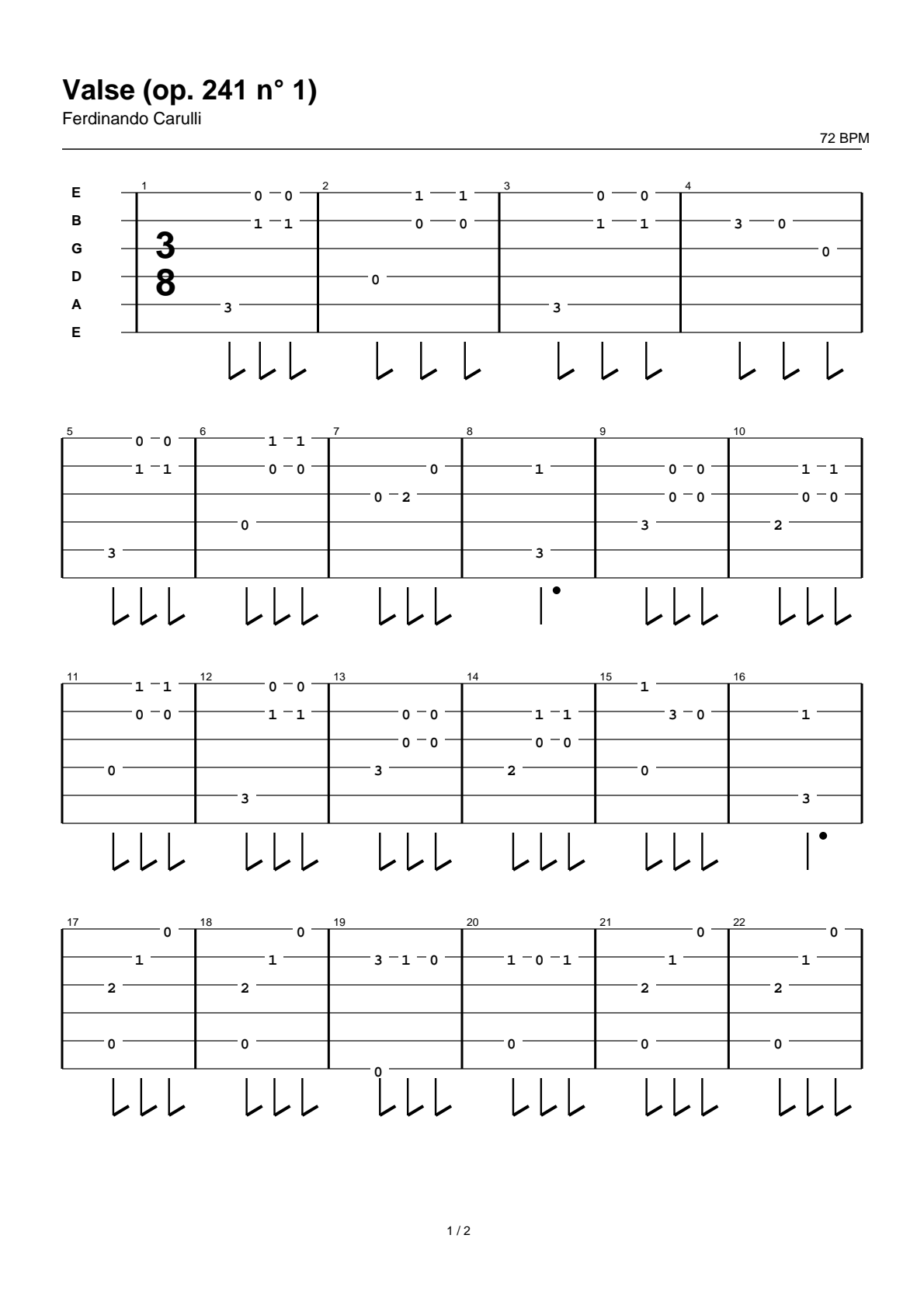 Valse (op. 241 n° 1) — Tablature guitare