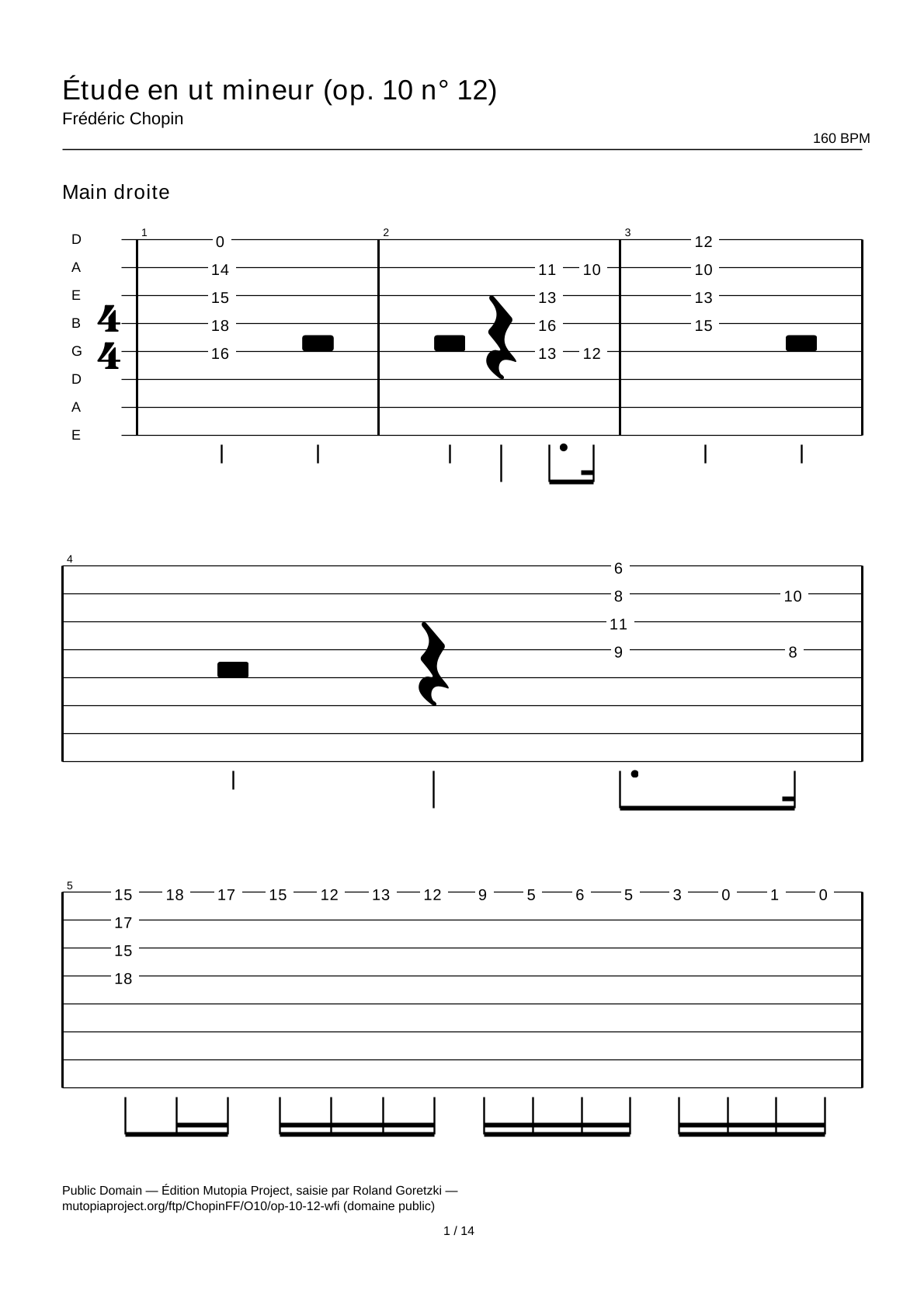 Étude in C minor (Op. 10 No. 12) — Guitar Tab