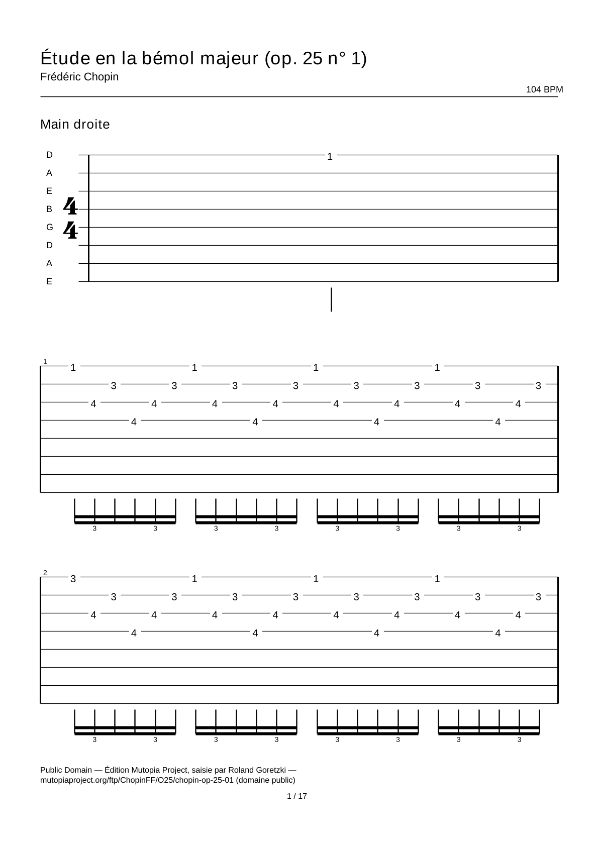 Étude in A-flat major (Op. 25 No. 1) — Guitar Tab