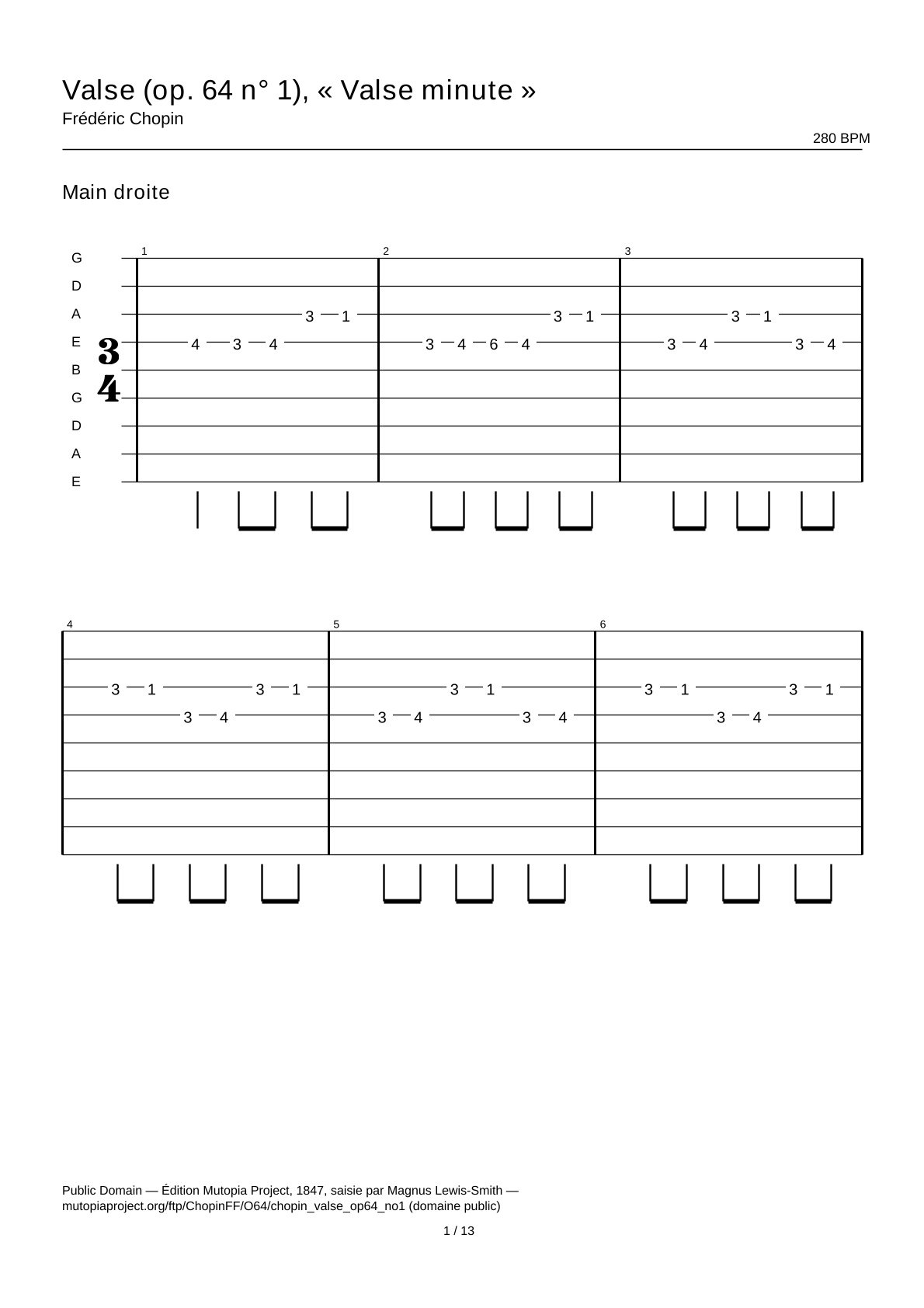 Waltz (Op. 64 No. 1), “Minute Waltz” — Guitar Tab