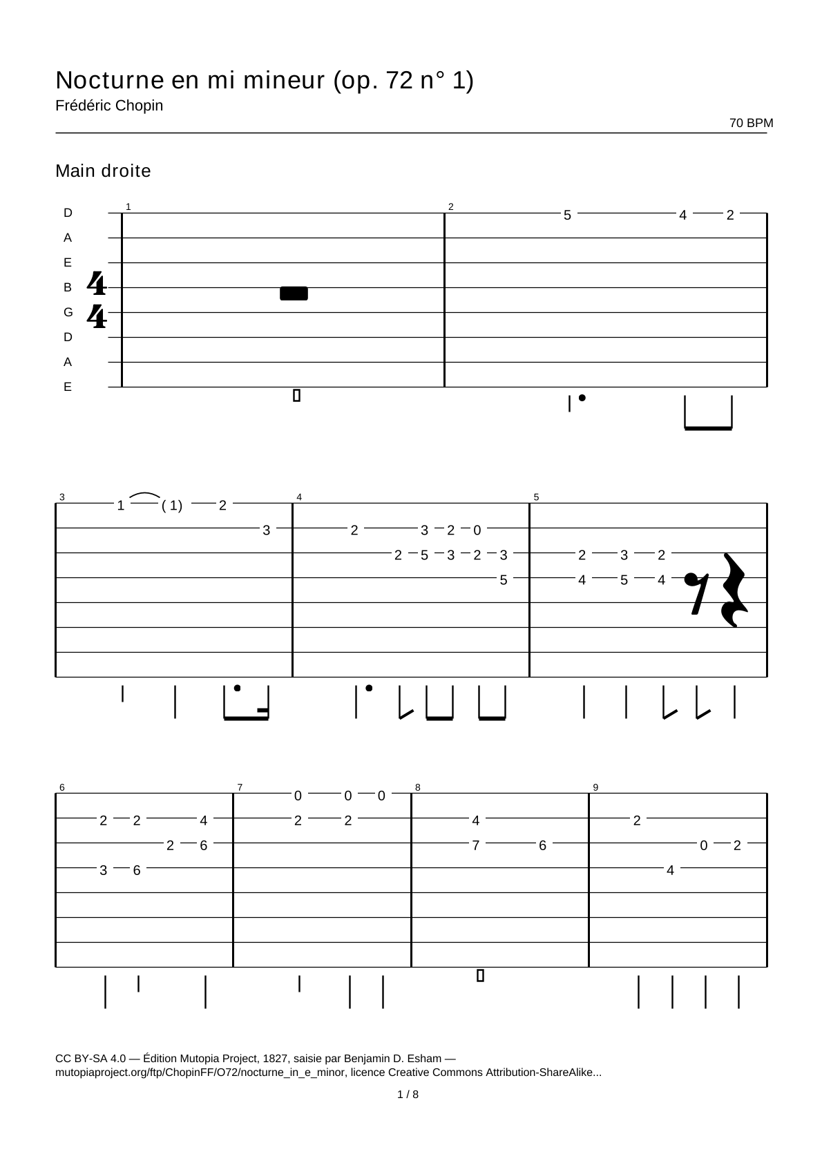 Nocturne in E minor (Op. 72 No. 1) — Guitar Tab