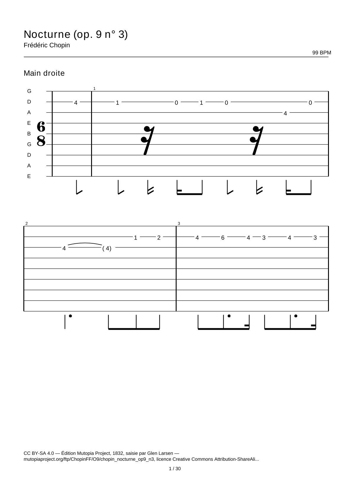 Nocturne (Op. 9 No. 3) — Guitar Tab