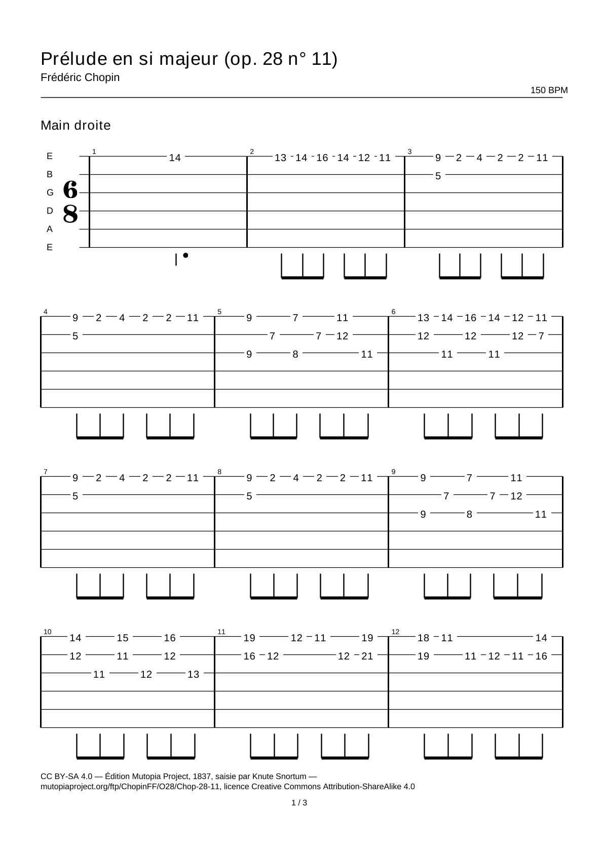 Prelude in B major (Op. 28 No. 11) — Guitar Tab