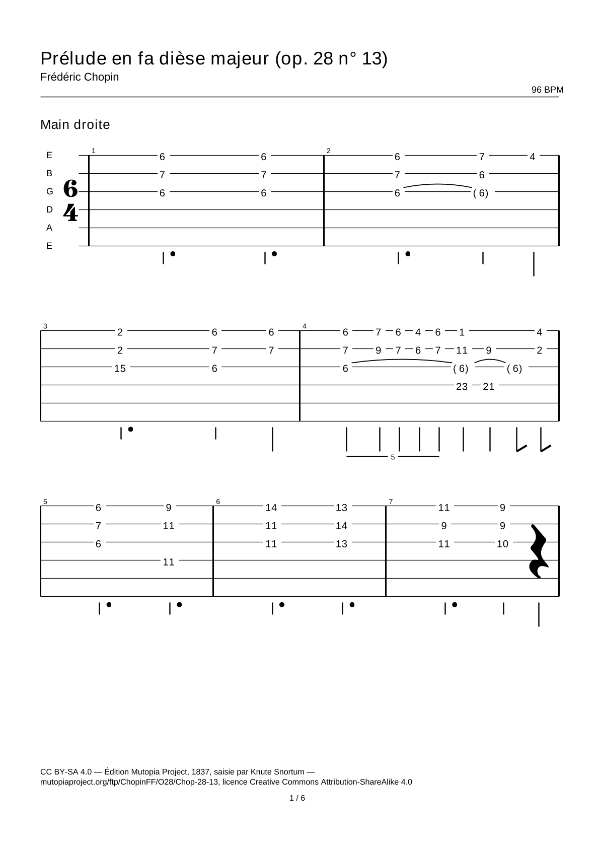 Prelude in F-sharp major (Op. 28 No. 13) — Guitar Tab