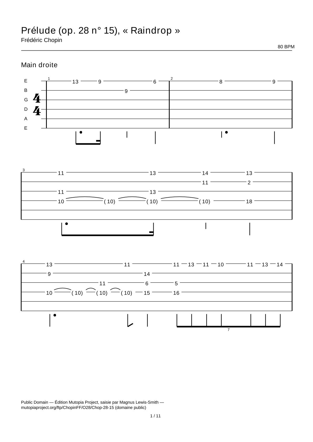 Prelude (Op. 28 No. 15), “Raindrop” — Guitar Tab