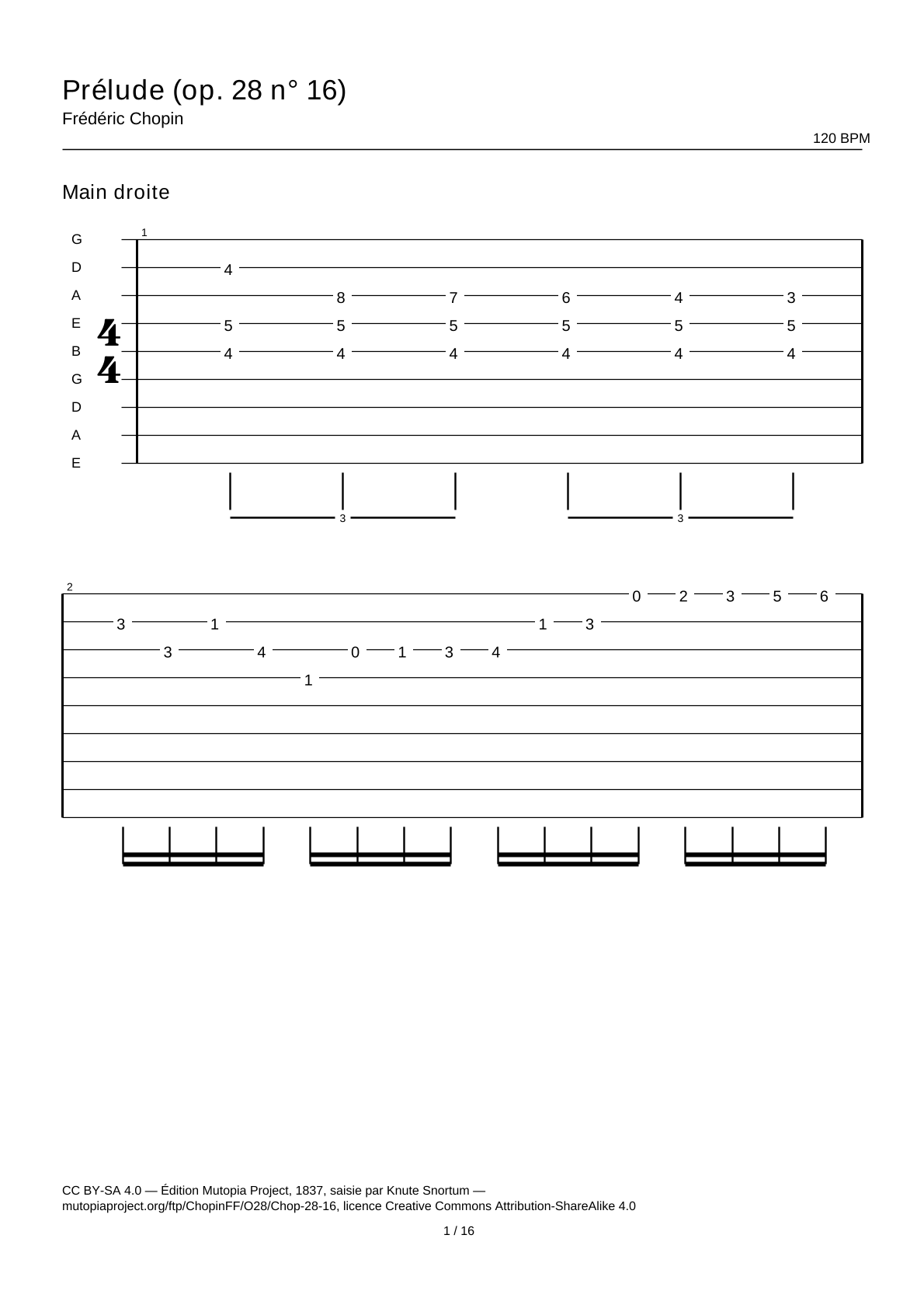 Prelude (Op. 28 No. 16) — Guitar Tab