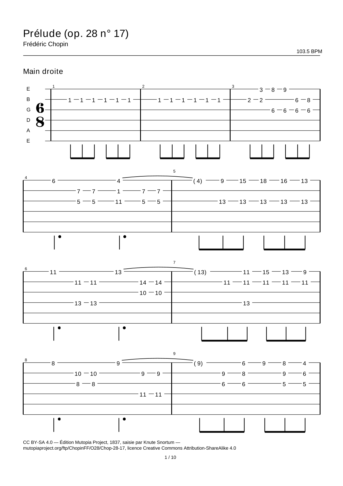 Prelude (Op. 28 No. 17) — Guitar Tab