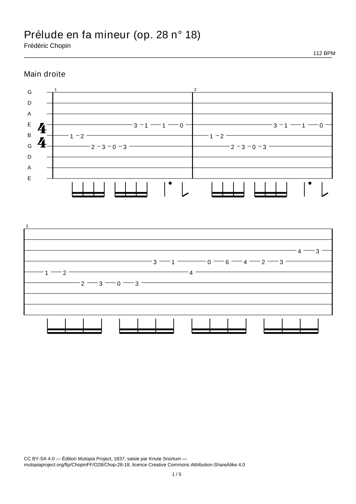 Prelude in F minor (Op. 28 No. 18) — Guitar Tab
