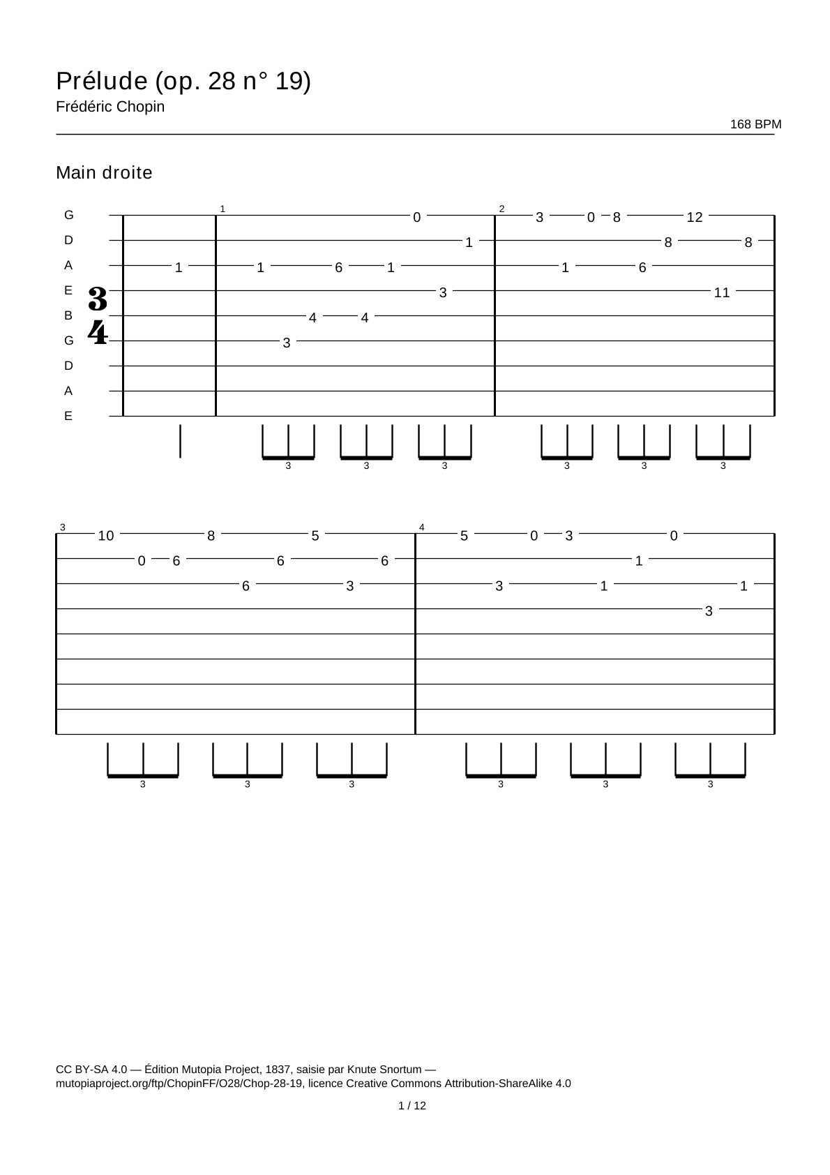 Prelude (Op. 28 No. 19) — Guitar Tab