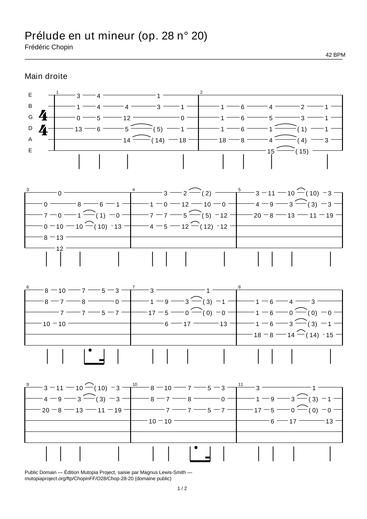 Prelude in C minor (Op. 28 No. 20) — Guitar Tab