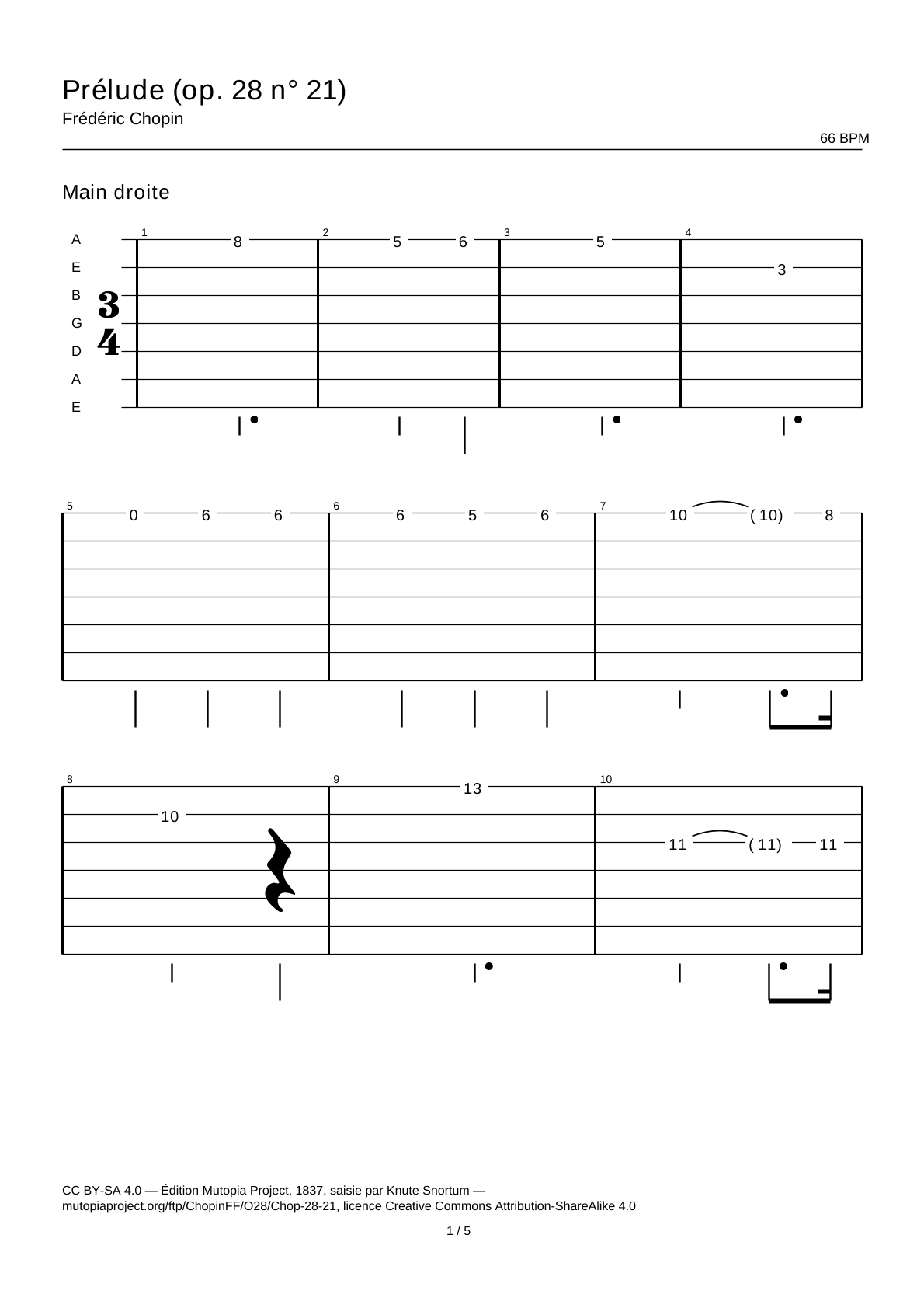 Prelude (Op. 28 No. 21) — Guitar Tab
