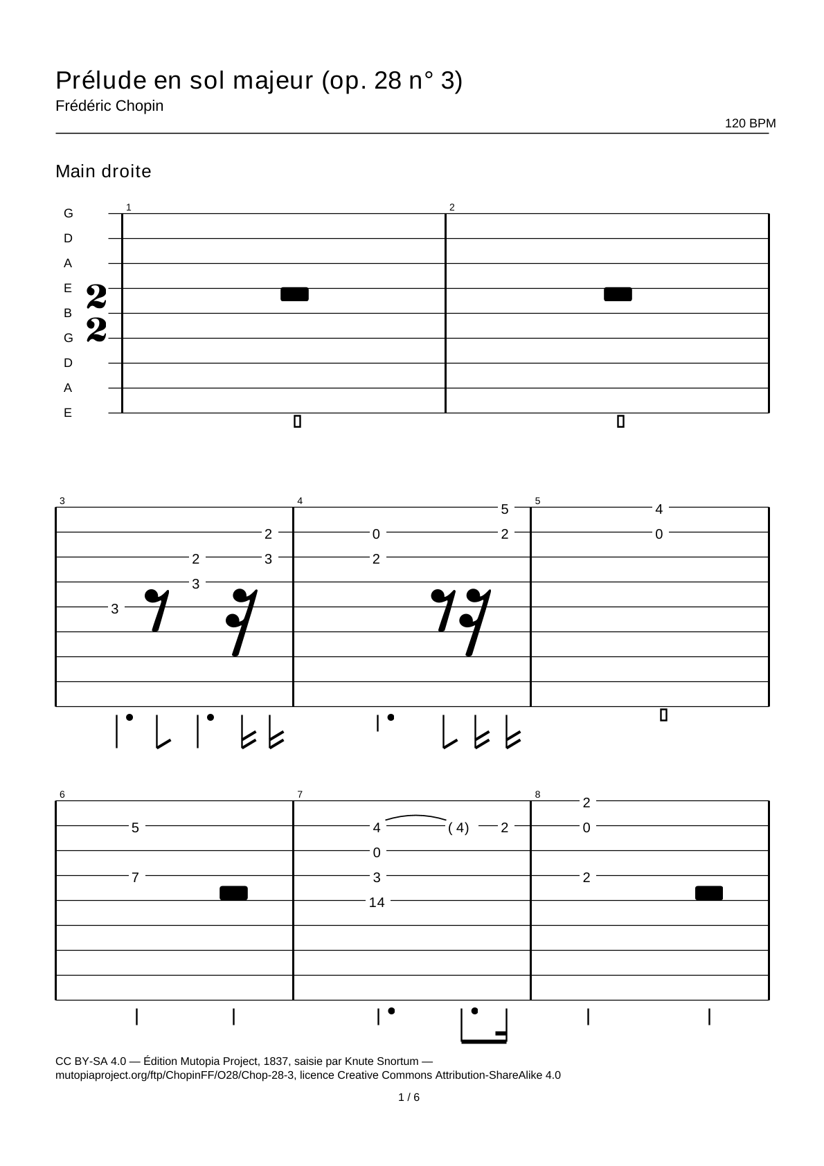 Prelude in G major (Op. 28 No. 3) — Guitar Tab