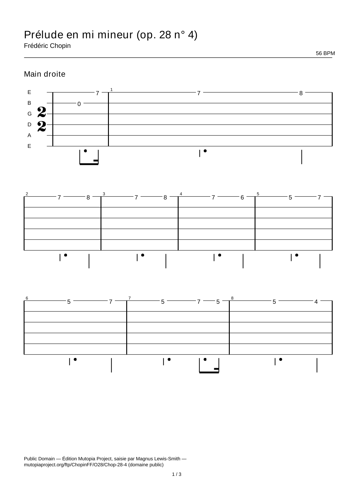 Prelude in E minor (Op. 28 No. 4) — Guitar Tab