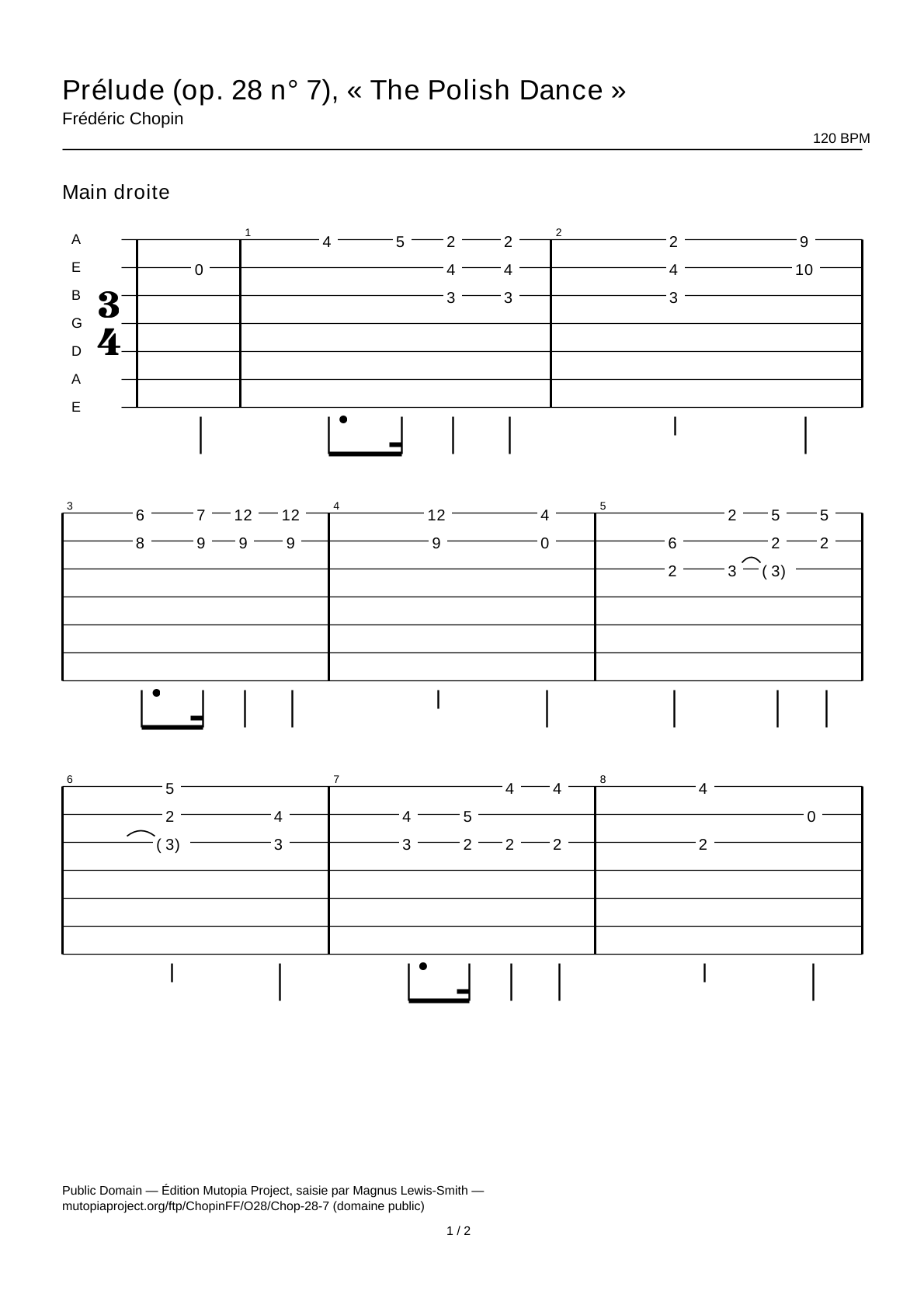 Prelude (Op. 28 No. 7), “The Polish Dance” — Guitar Tab