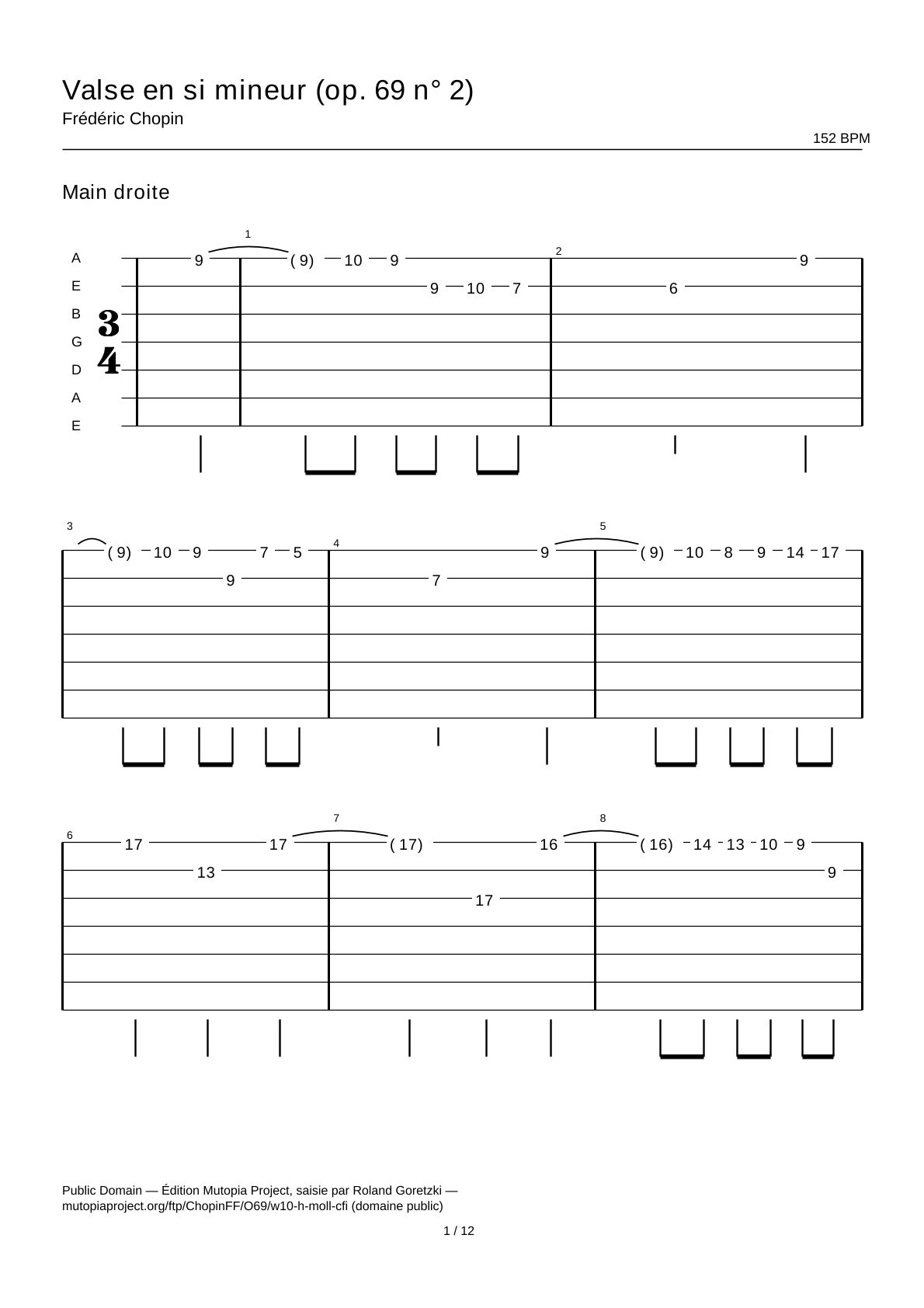 Waltz in B minor (Op. 69 No. 2) — Guitar Tab