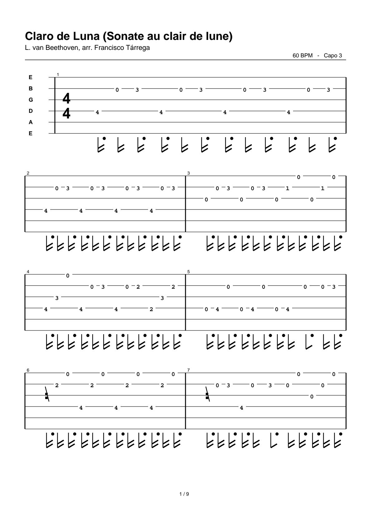 Claro de Luna (Sonate au clair de lune) — Guitar Tab