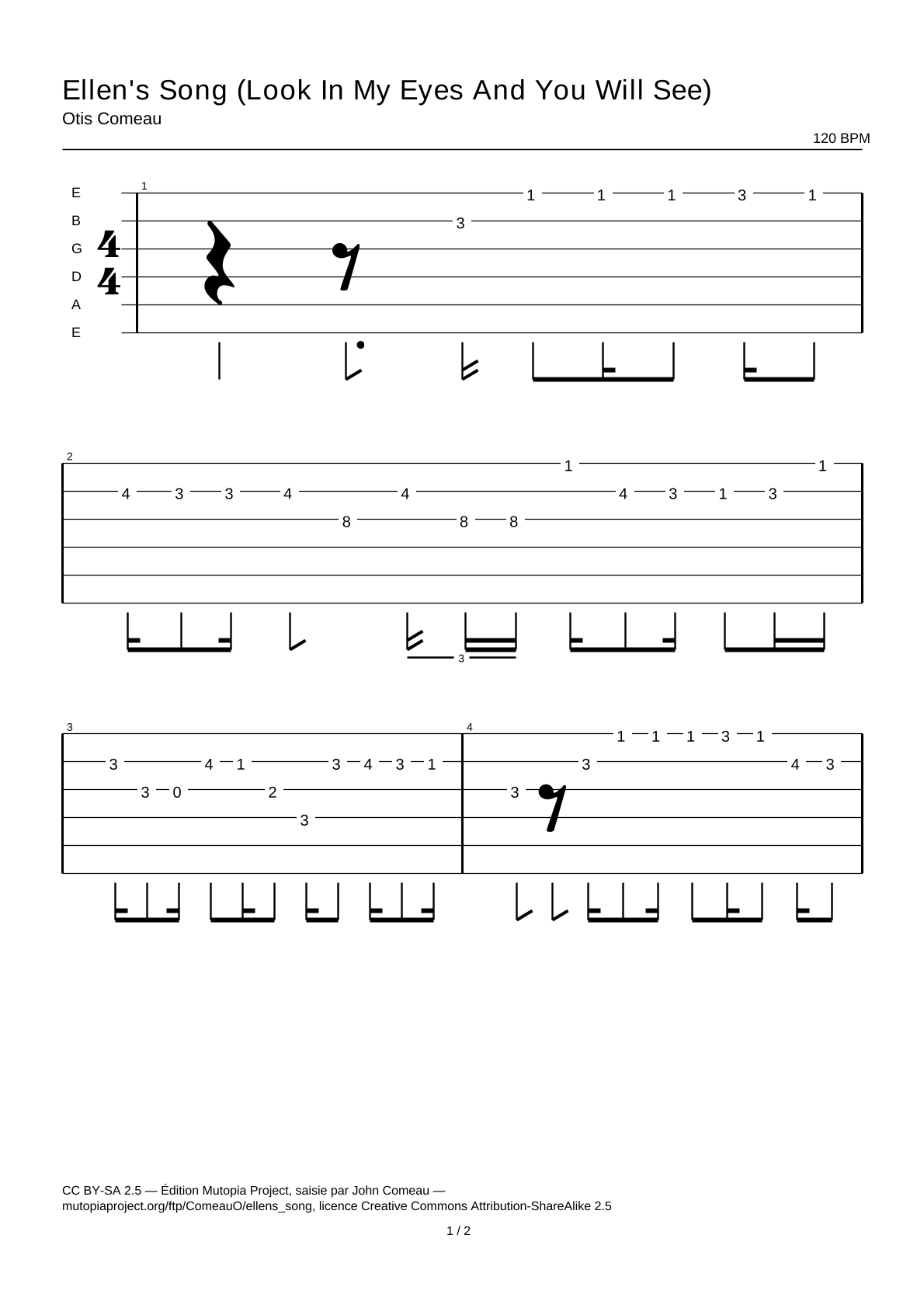 Ellen's Song (Look In My Eyes And You Will See) — Guitar Tab