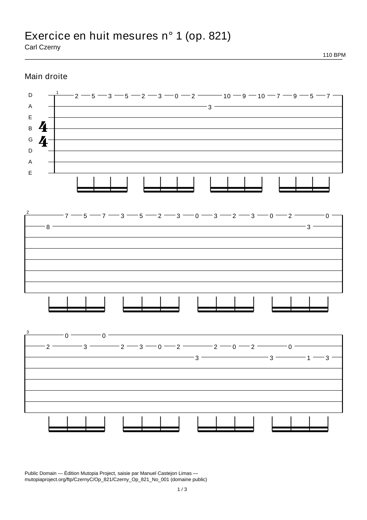 Eight-Measure Exercise No. 1 (Op. 821) — Guitar Tab