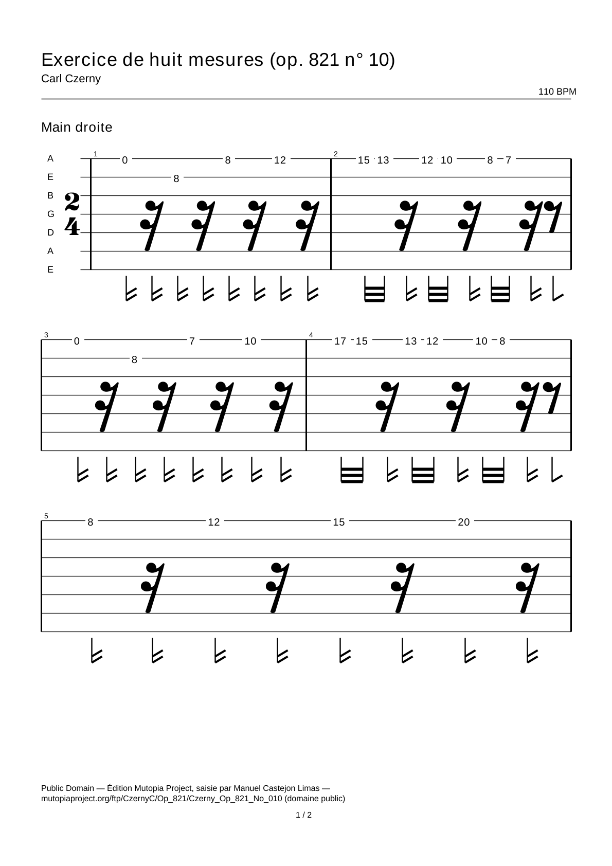 Eight-Bar Exercise (Op. 821 No. 10) — Guitar Tab