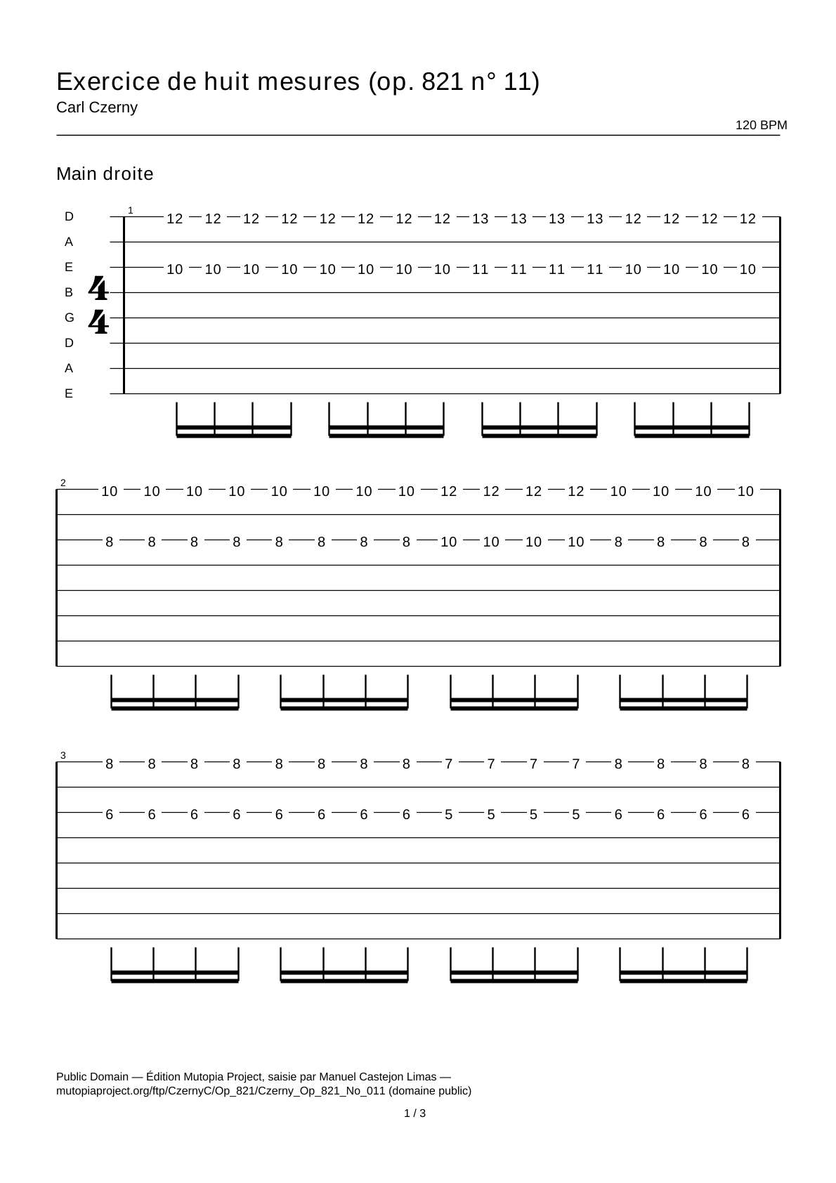 Eight-Bar Exercise (Op. 821 No. 11) — Guitar Tab