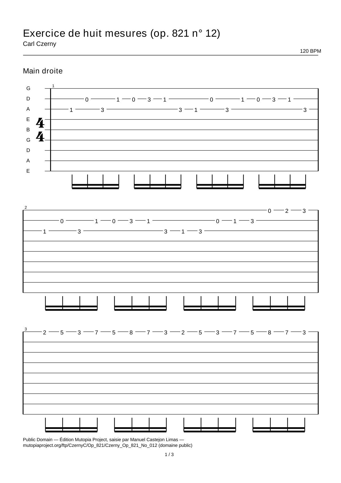 Eight-Bar Exercise (Op. 821 No. 12) — Guitar Tab