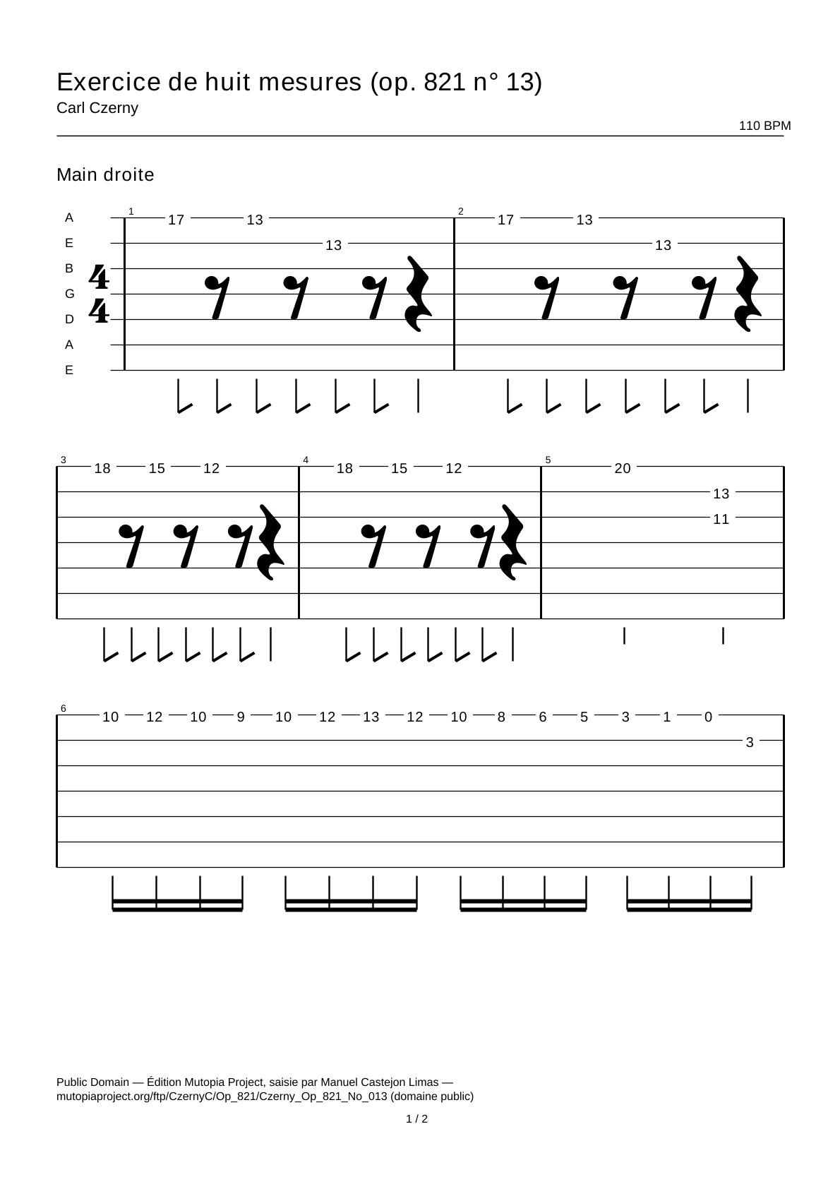 Eight-Bar Exercise (Op. 821 No. 13) — Guitar Tab