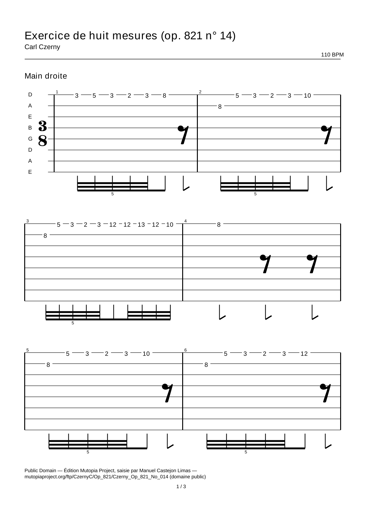 Eight-Bar Exercise (Op. 821 No. 14) — Guitar Tab