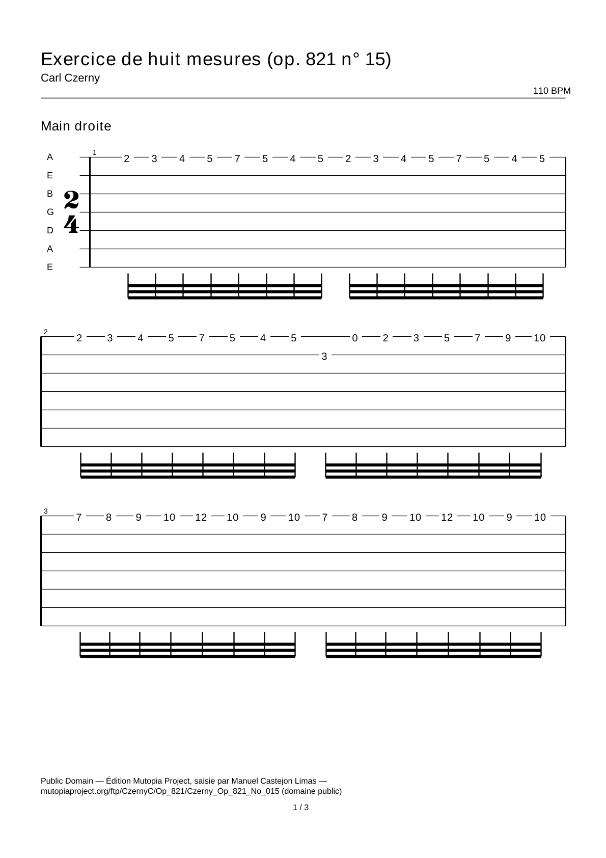 Eight-Bar Exercise (Op. 821 No. 15) — Guitar Tab