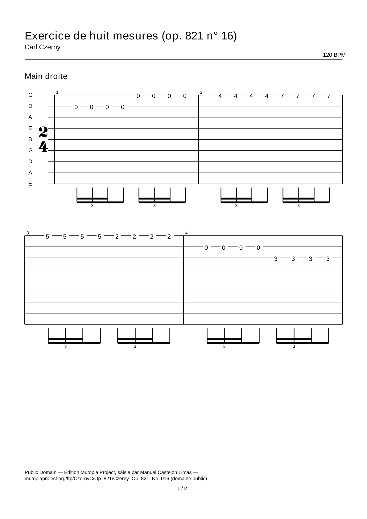 Eight-Bar Exercise (Op. 821 No. 16) — Guitar Tab