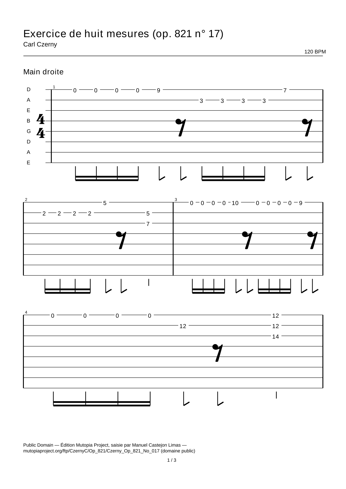 Eight-Bar Exercise (Op. 821 No. 17) — Guitar Tab