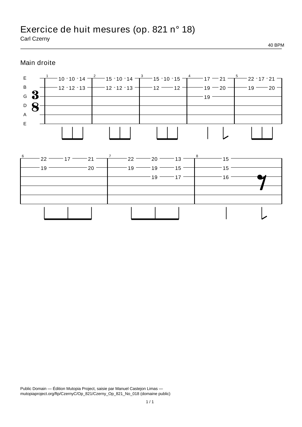 Eight-Bar Exercise (Op. 821 No. 18) — Guitar Tab