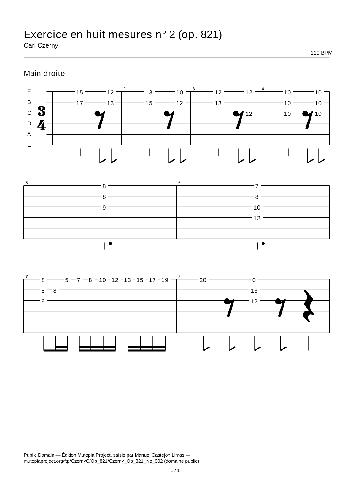 Eight-Measure Exercise No. 2 (Op. 821) — Guitar Tab
