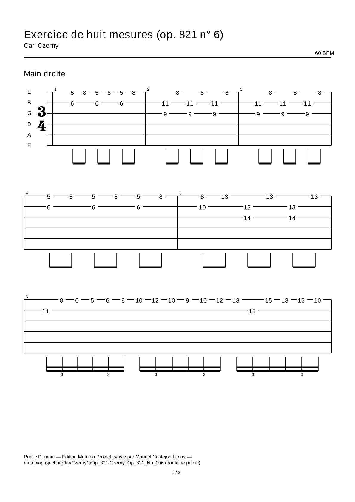 Eight-Bar Exercise (Op. 821 No. 6) — Guitar Tab