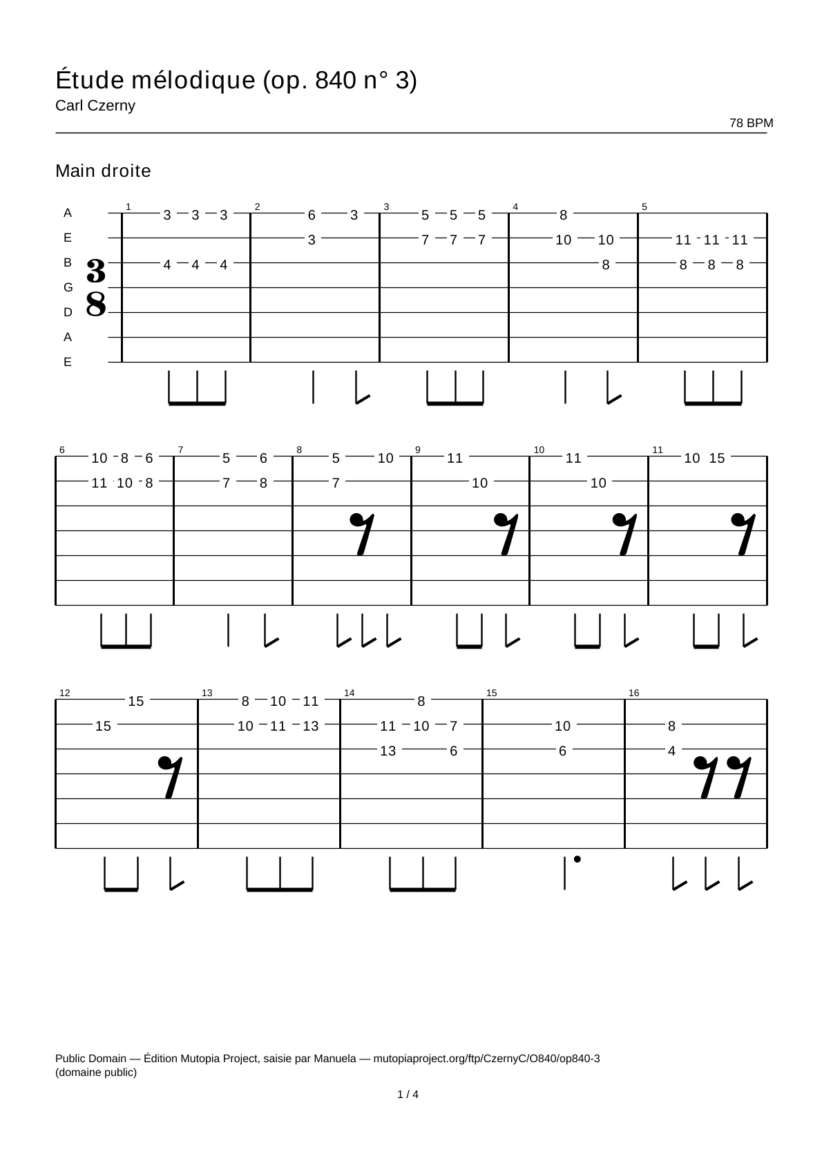 Melodic Study (Op. 840 No. 3) — Guitar Tab