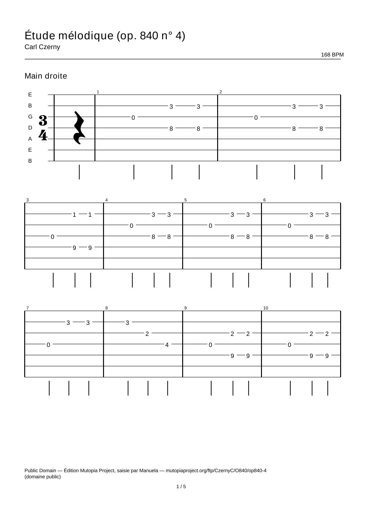 Melodic Study (Op. 840 No. 4) — Guitar Tab