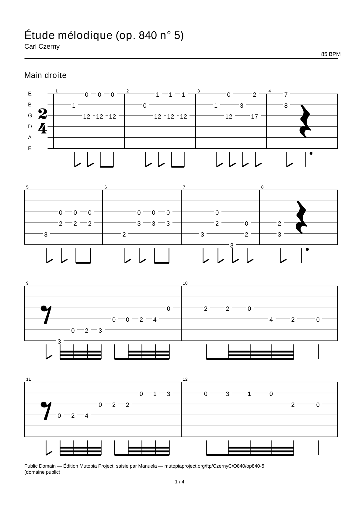Melodic Study (Op. 840 No. 5) — Guitar Tab